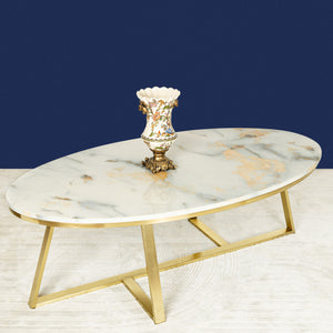 Oval Delight Centre Table with Gold and White Marble (STAINLESS STEEL)