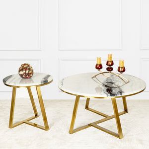 The Four Legged Gold Accent Coffee Table  & The Three Legged Gold Accent Side Table - Pair (Panda Stone) (STAINLESS STEEL)