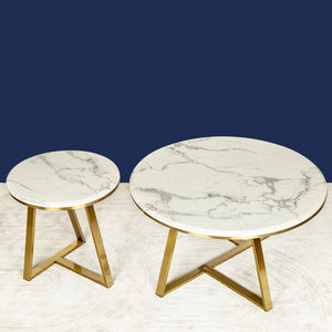 The Four Legged Gold Accent Coffee Table  & The Three Legged Gold Accent Side Table -Set of 2 (STAINLESS STEEL)