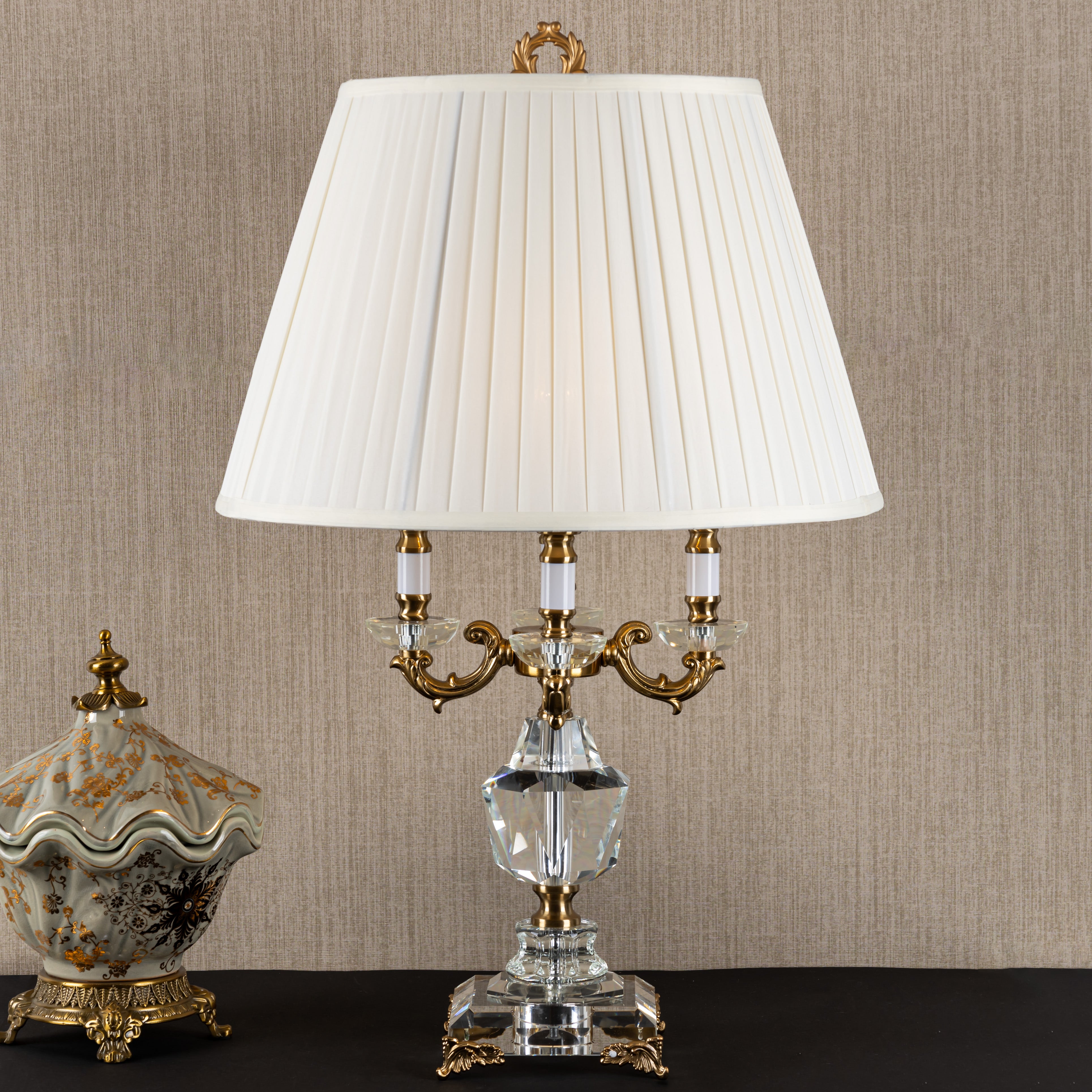 Ambrosie Stainless Steel Crystal Lamp with Shade Dekor Company