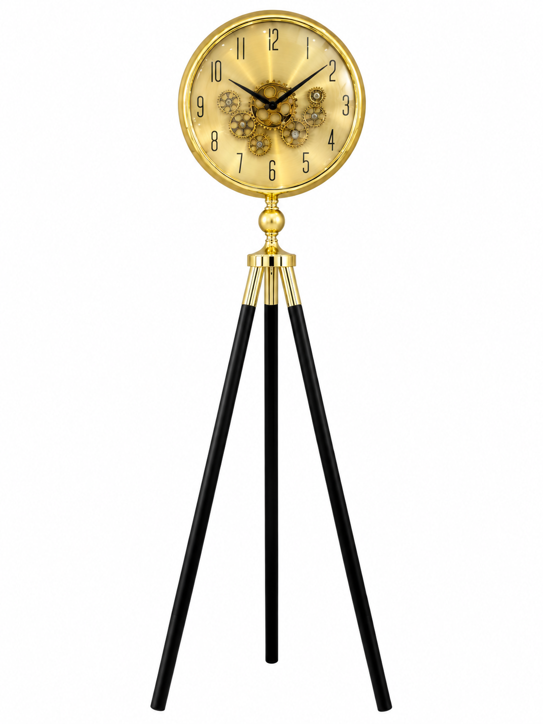 Momentum Dial Tripod Base Luxury Designer Clock With Moving Gear Mechanism - Gold (With Light & Remote)