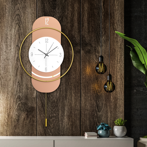 Circular Metal Elegance Metal Art Wall Clock - Peach Color