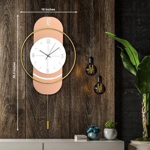 Circular Metal Elegance Metal Art Wall Clock - Peach Color