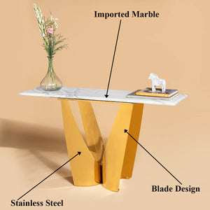 Midnight Gold Marble Top Console Table (Stainless Steel)