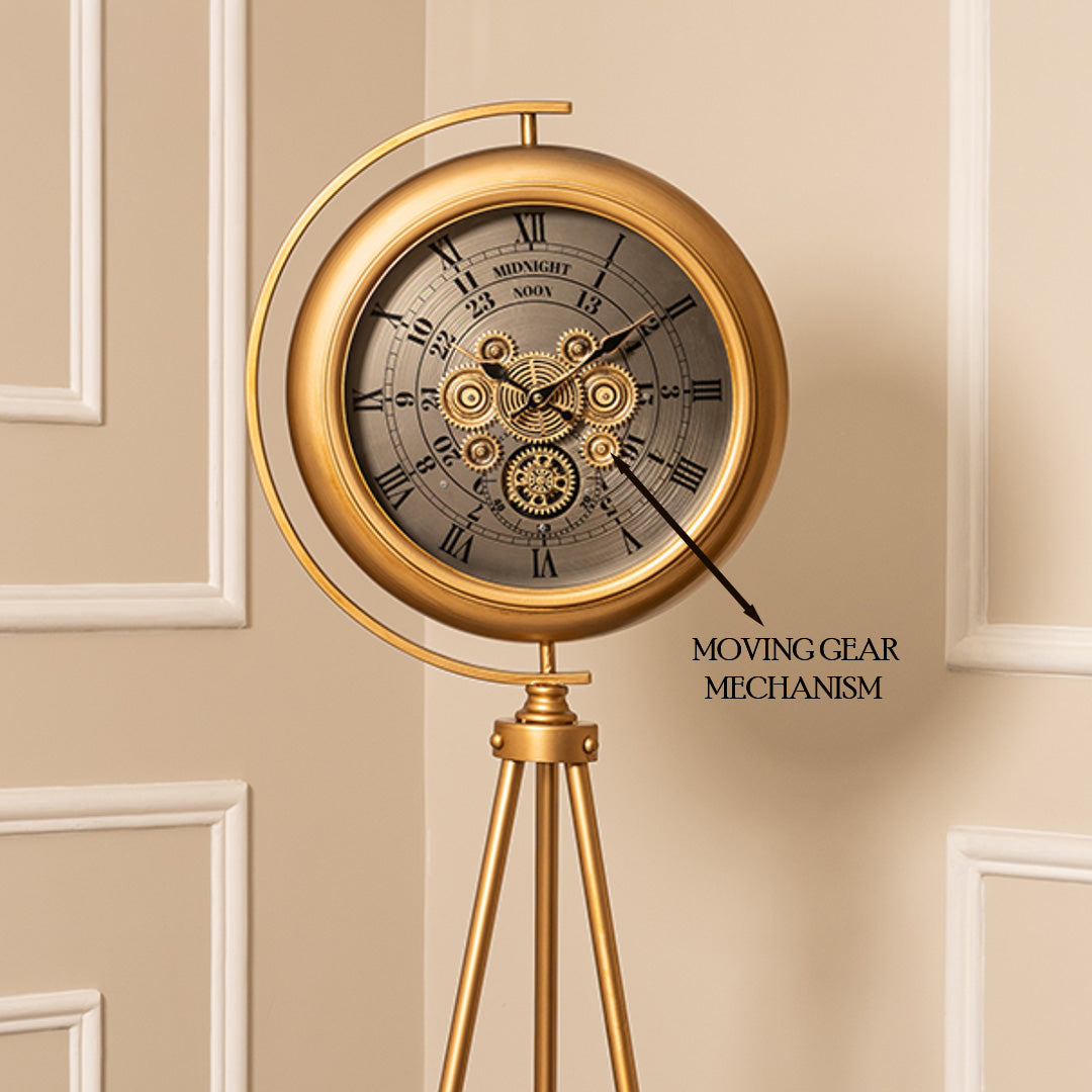 Milestone Marker Tripod Base Luxury Designer Silent Movement Floor Clock With Moving Gear Mechanism Buy Floor Clock Online (Steel Body)