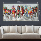 Seven Running Horses 100% Hand Painted Wall Painting(With Outer Floater Frame) (64 x 32 Inches) - Big