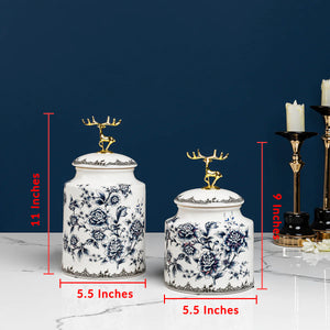 Emerald Elegance Decorative Ceramic Vase - Pair (Blue)