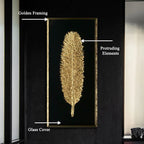 The Golden Glittered Feather Shadow Box Wall Decoration Piece - Set of 2