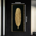 The Golden Glittered Feather Shadow Box Wall Decoration Piece - Set of 2