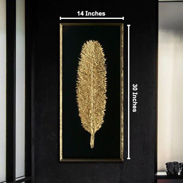 The Golden Glittered Feather Shadow Box Wall Decoration Piece - Set of 2