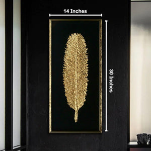 The Golden Glittered Feather Shadow Box Wall Decoration Piece - Set of 2
