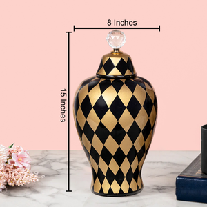 The London Checker Board Ceramic Decorative Vase -(Golden & Black) (Big)