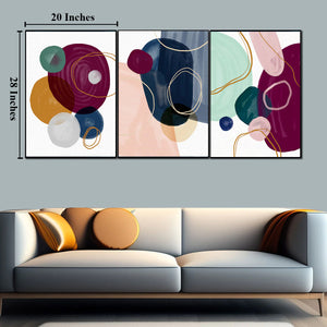 3 Panel Printed Colourful Abstract Art Framed Canvas Print