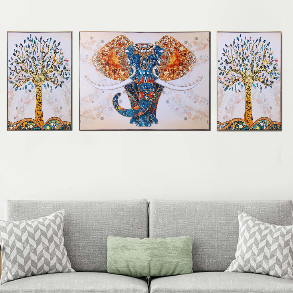 The Udaipur Elephant 3 Panel Framed Canvas paintings