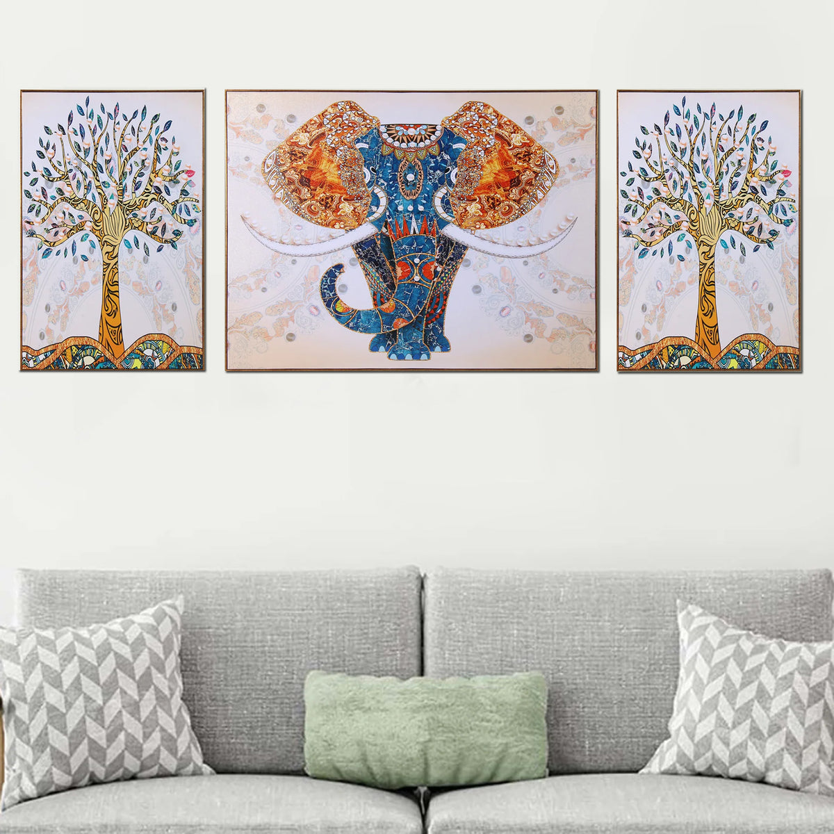 The Udaipur Elephant 3 Panel Framed Canvas paintings