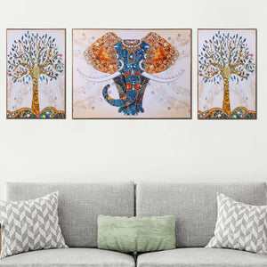 The Udaipur Elephant 3 Panel Framed Canvas Print