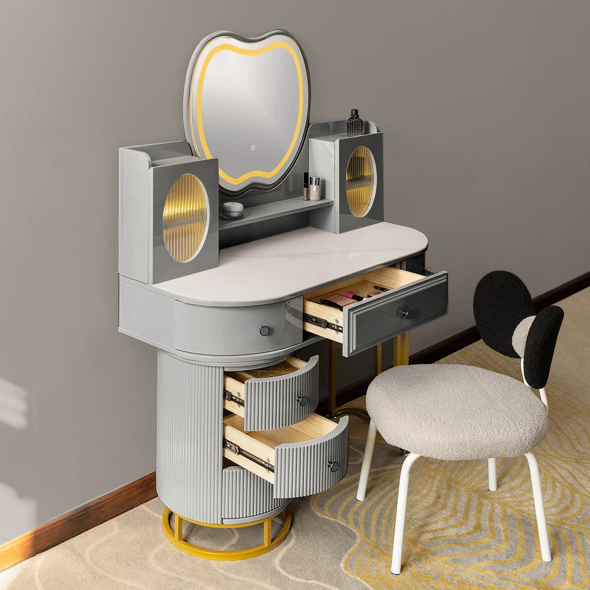 Royal Radiance Dressing Table & Vanity Set With Mirror & Chair (N)