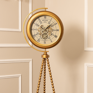 Mystic Motion Tripod Base Luxury Designer Floor Clock With Moving Gear Mechanism Buy Floor Clock Online (Steel Body) - (White) (Ribbed)