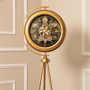 Chrono Luxe Tripod Base Luxury Designer Floor Clock With Moving Gear Mechanism (Steel Body)