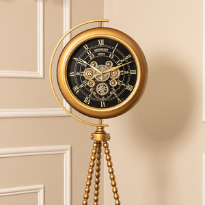 Mystic Motion Tripod Base Luxury Designer Floor Clock With Moving Gear Mechanism Buy Floor Clock Online (Steel Body) - Black (Ribbed)