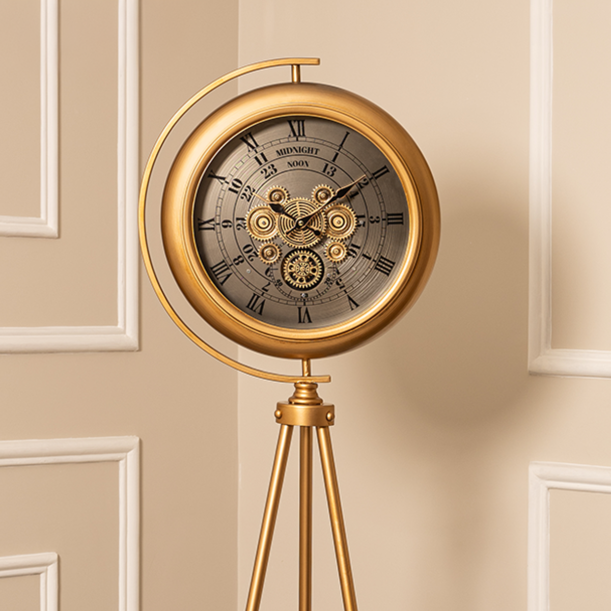 Milestone Marker Tripod Base Luxury Designer Silent Movement Floor Clock With Moving Gear Mechanism Buy Floor Clock Online (Steel Body)