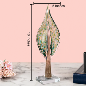 Verdant Oasis Handblown Glass Leaf Showpiece (Green) (Big)
