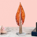 Verdant Oasis Handblown Glass Leaf Showpiece and Home Decoration Items - (Red) (Big)