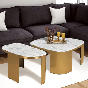 Luxe Lounge Centre Table For Living Room - Set of 2 (Stainless Steel) - Both White Marble