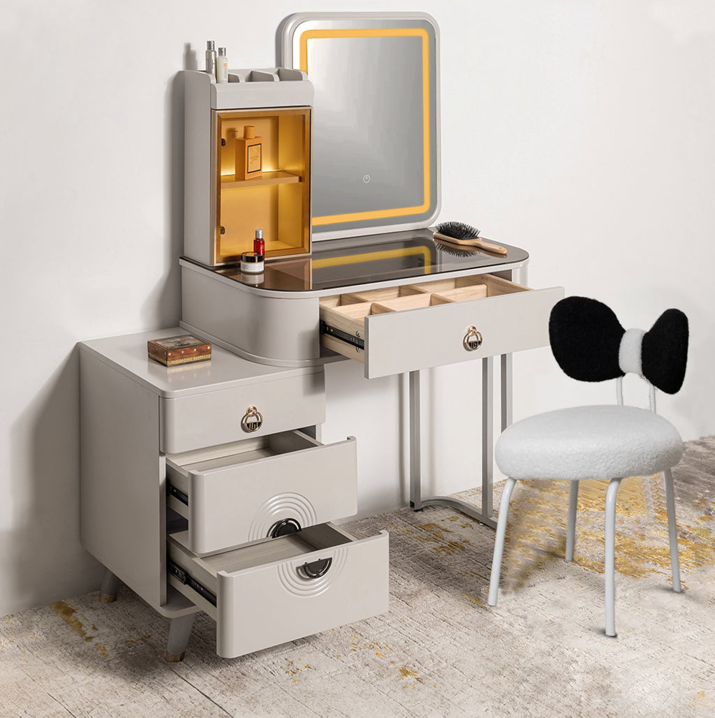 Golden Glamour  Dressing Table & Vanity Set With Mirror & Chair (N)