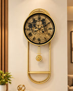 Phantom Dial Designer Silent Movement Pendulum Clock With Moving Gear Mechanism - Gold (Steel Body)