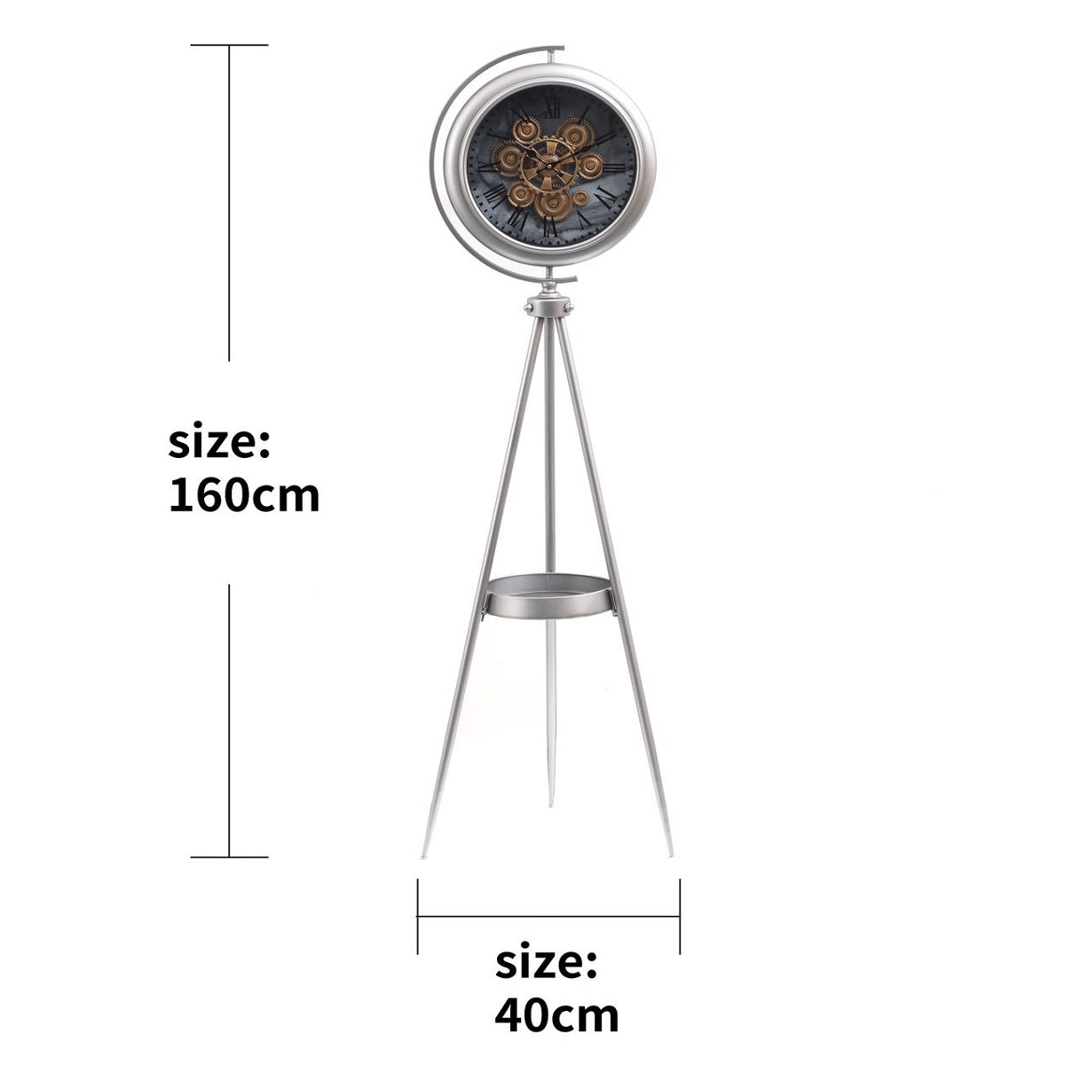 Polaris Mechanica Tripod Base Luxury Designer Standing Clock With Moving Gear Mechanism (Steel Body)