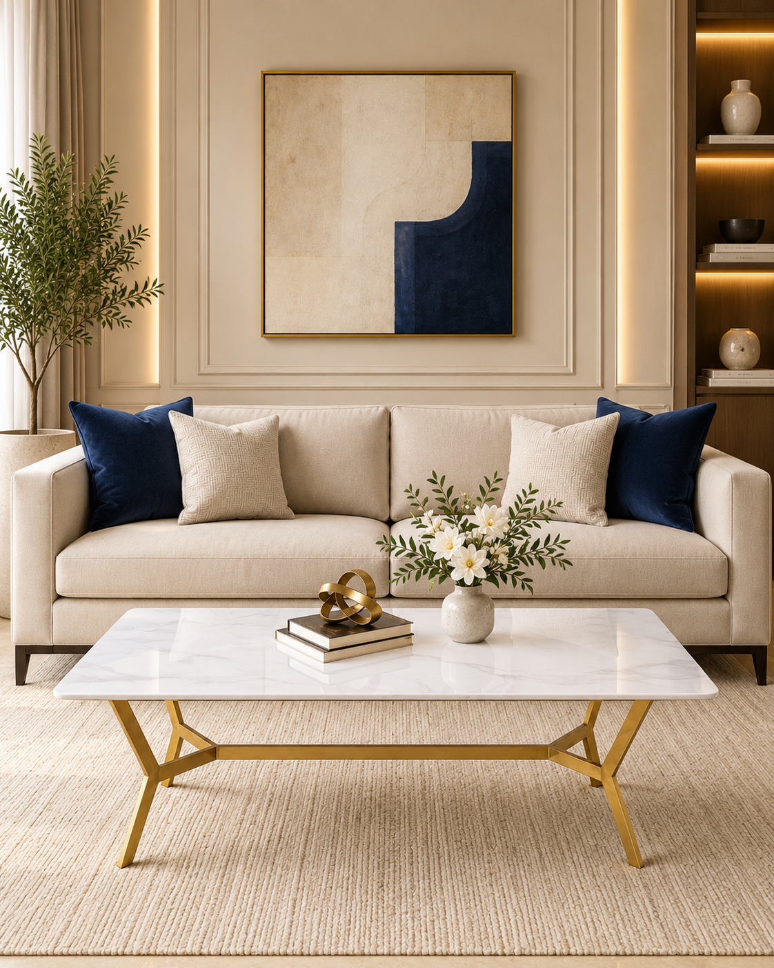 The Roman Rectangular Marble Coffee Table - GOLD (Stainless Steel)