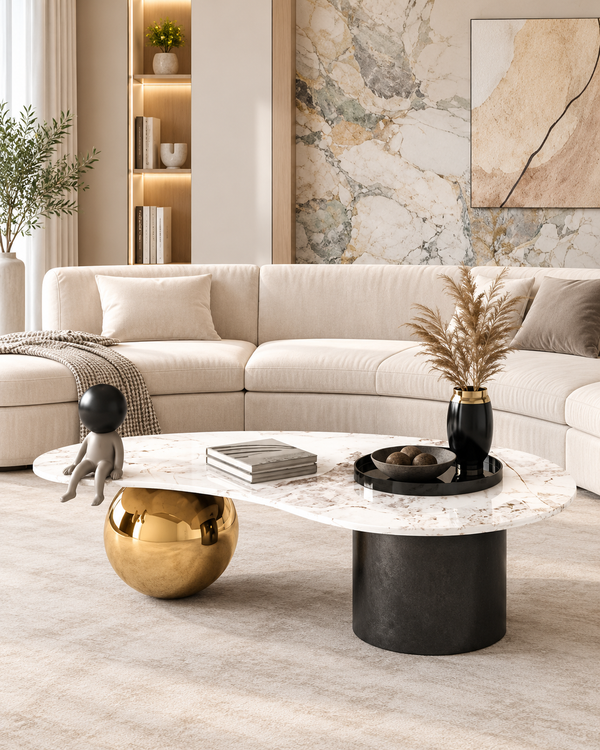 Retro Fusion Centre Table for Living Room (Stainless Steel) (Gray and Gold Finish)
