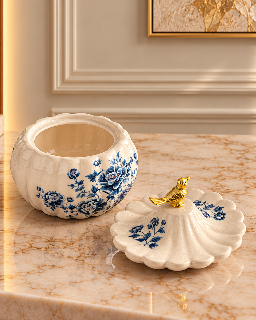 Victorian Treasure Decorative Jar & Showpiece & Home Decoration Item (Blue Pottery)