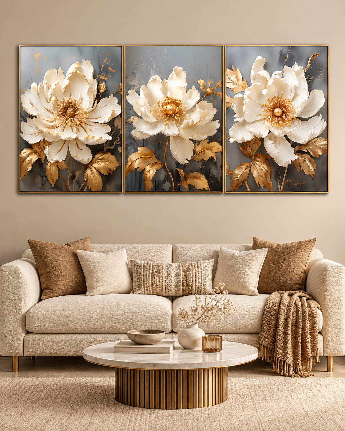 Tranquil Floral Tapestry Canvas Print - Set Of 3