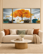 The Golden Glory Framed Crystal Glass Nature Painting - Set of 3 (B)
