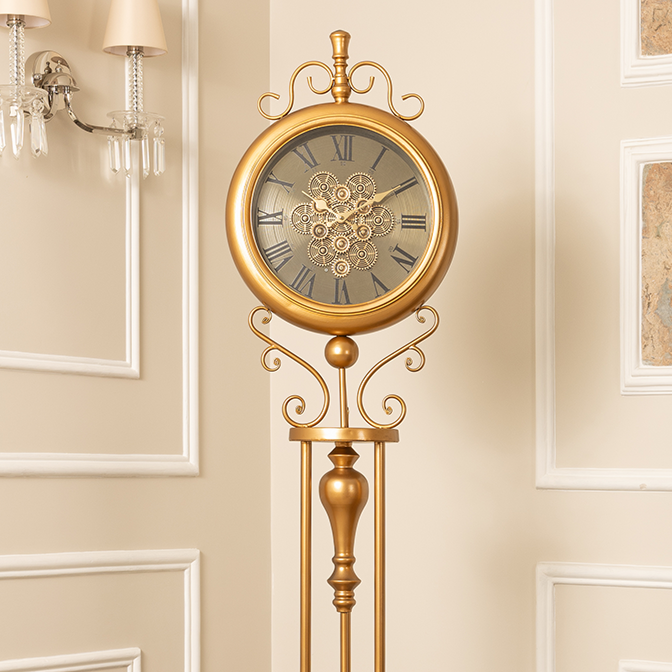 Classic Crown Luxury Designer Standing Clock With Moving Gear Mechanis ...
