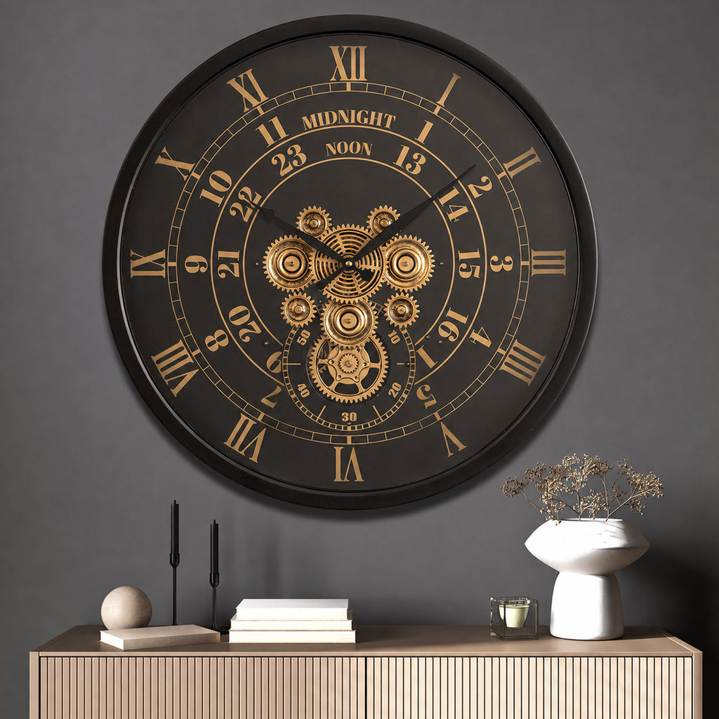 Mystic Motion Luxury Designer Watches Wall Clock For Living Room With Moving Gear Mechanism Buy Wall Clock Online - Medium (Black) (Steel Body) (N)