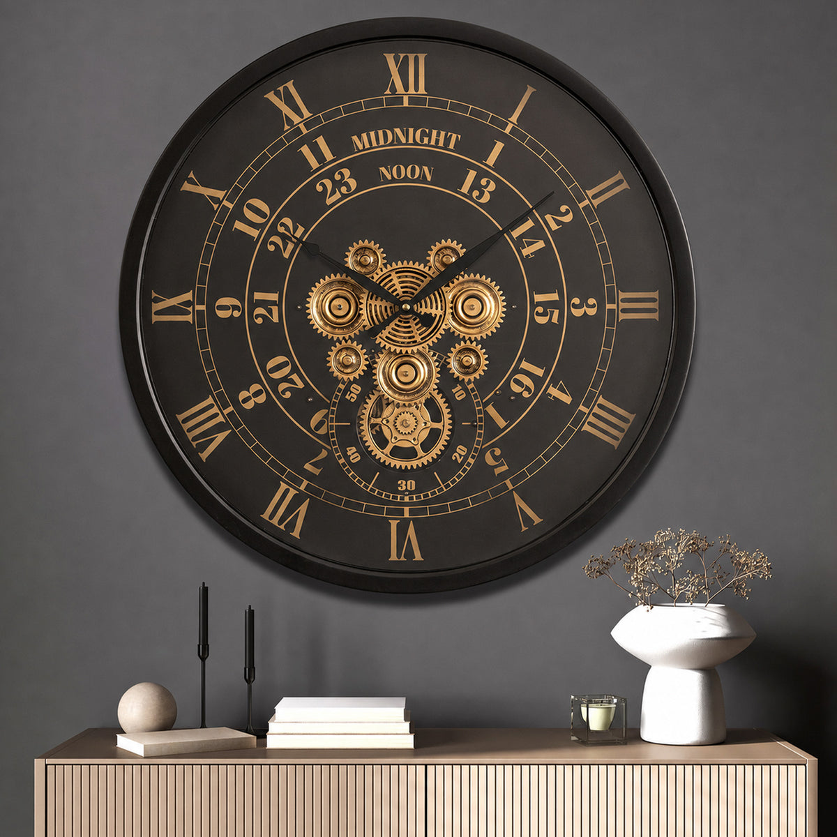 Mystic Motion Luxury Designer Watches Wall Clock For Living Room With Moving Gear Mechanism Buy Wall Clock Online - Medium (Black) (Steel Body) (N)
