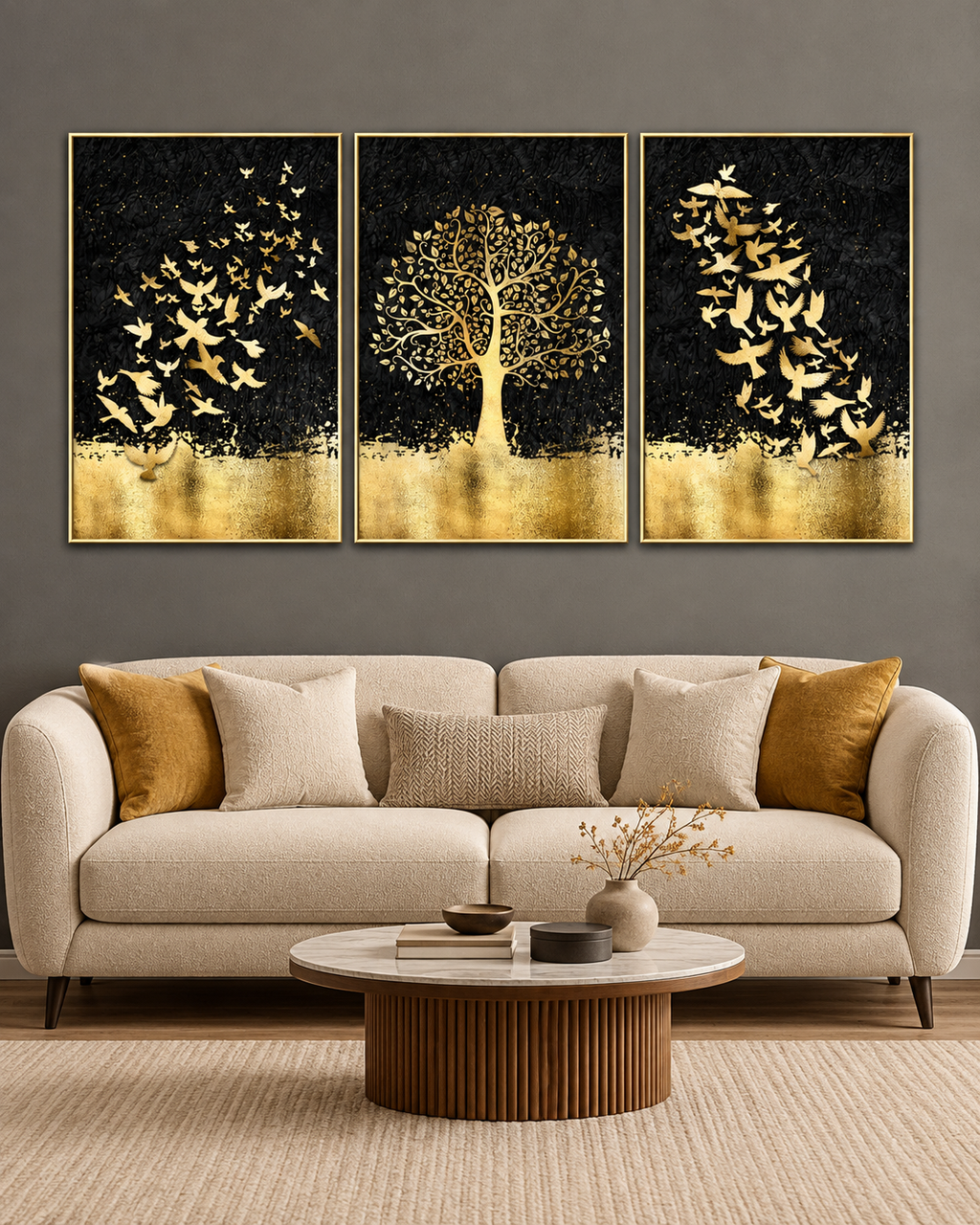 Nordic Golden Framed Canvas Wall Art (Black)