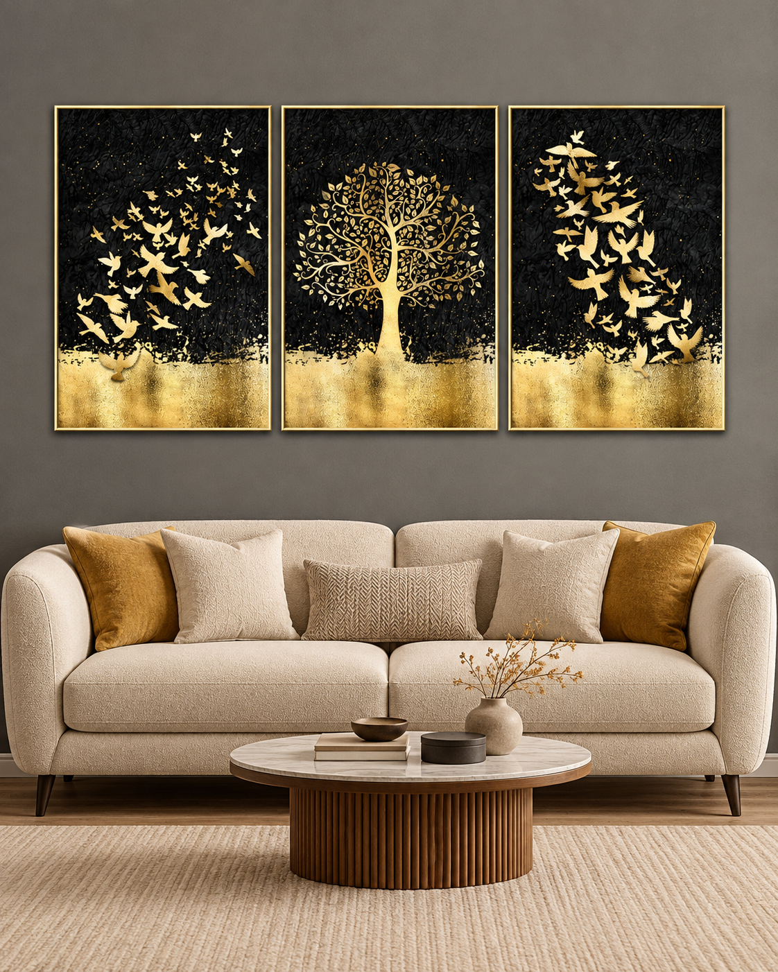 Nordic Golden Framed Canvas Wall Art (Black)