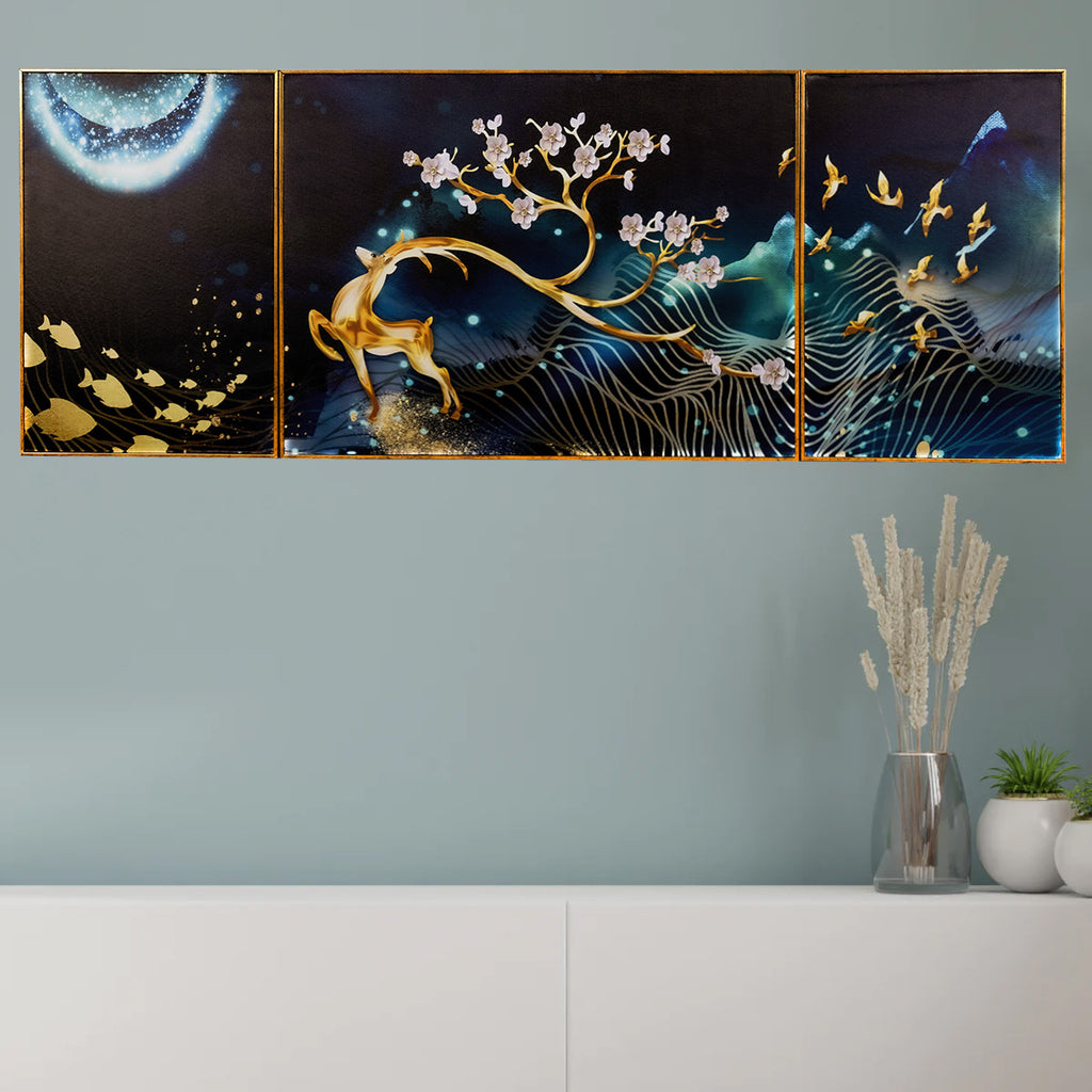Deer in the Night Sky Canvas Modern Art Paintings
