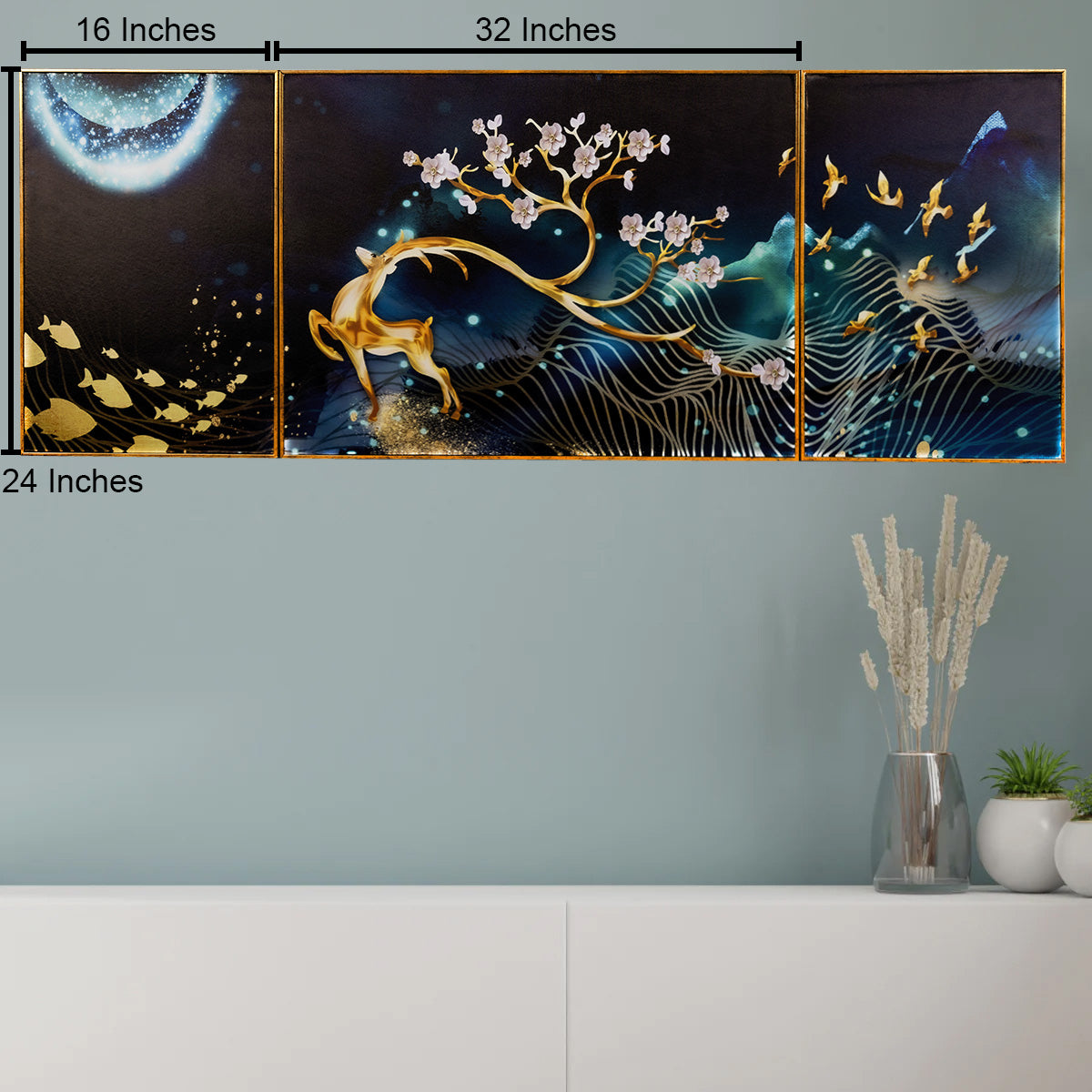 Deer in the Night Sky Canvas Modern Art Paintings