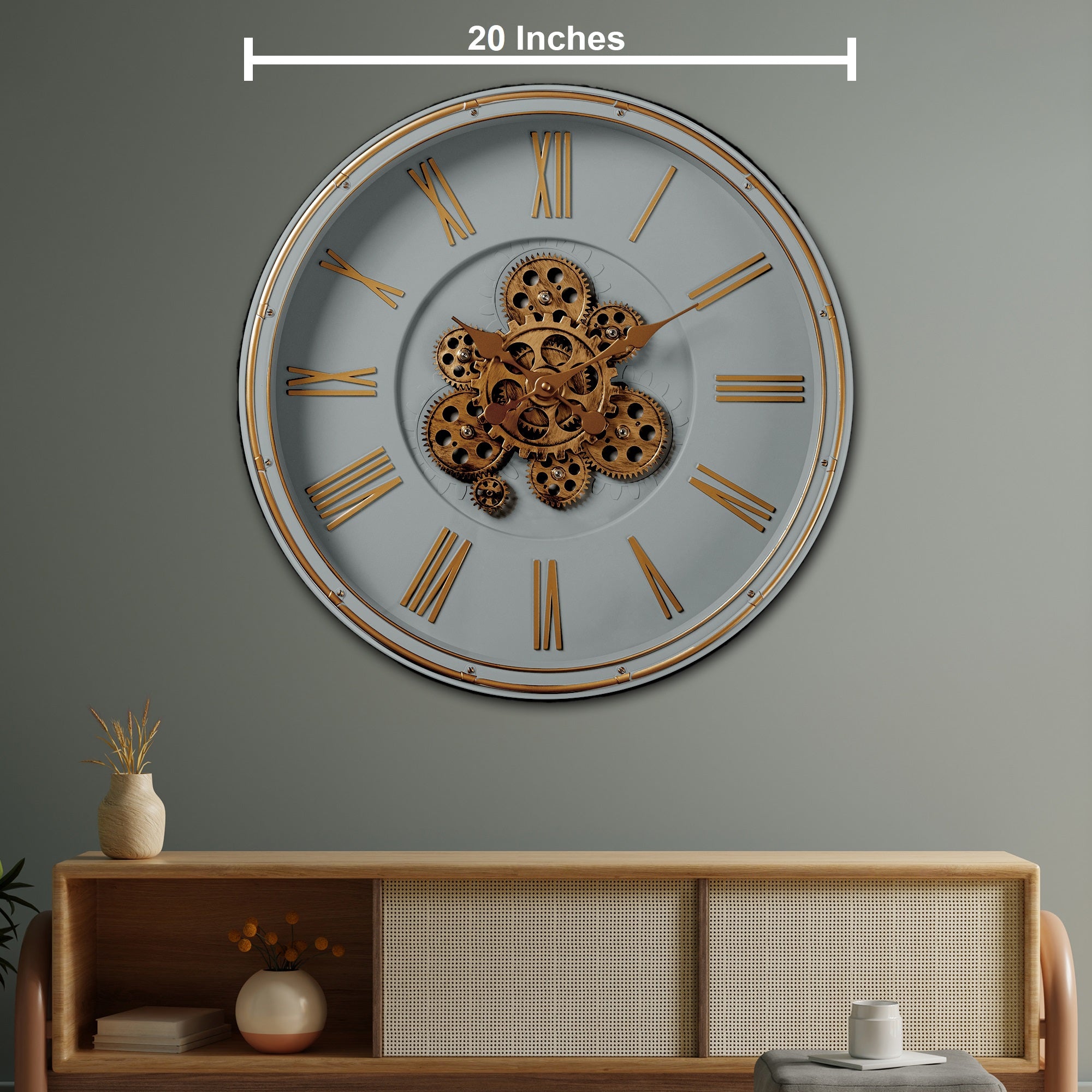 Second Sight Luxury Designer Wall Clock Online With Moving Gear Mechanism Buy Wall Clock Online Gray
