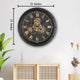 Black & Gold Three Analogs Wall Clock With Moving Gear Mechanism