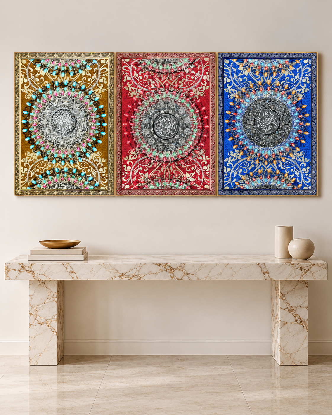 Radiant Heritage Crystal Glass Colorful Paintings for Living Room - Set Of 3