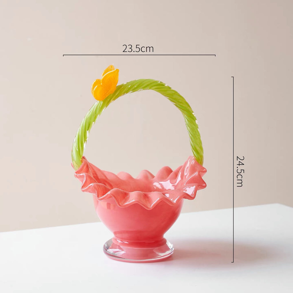 Spring Basket Handblown Glass Decorative Vases and Showpieces