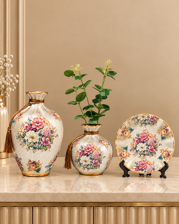 Splendour of Flowers Decorative Vases and Showpieces - Set of Three