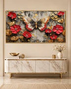 Red Bloom Butterfly Crystal Glass Framed Wall Paintings For Home & Wall Decoration items