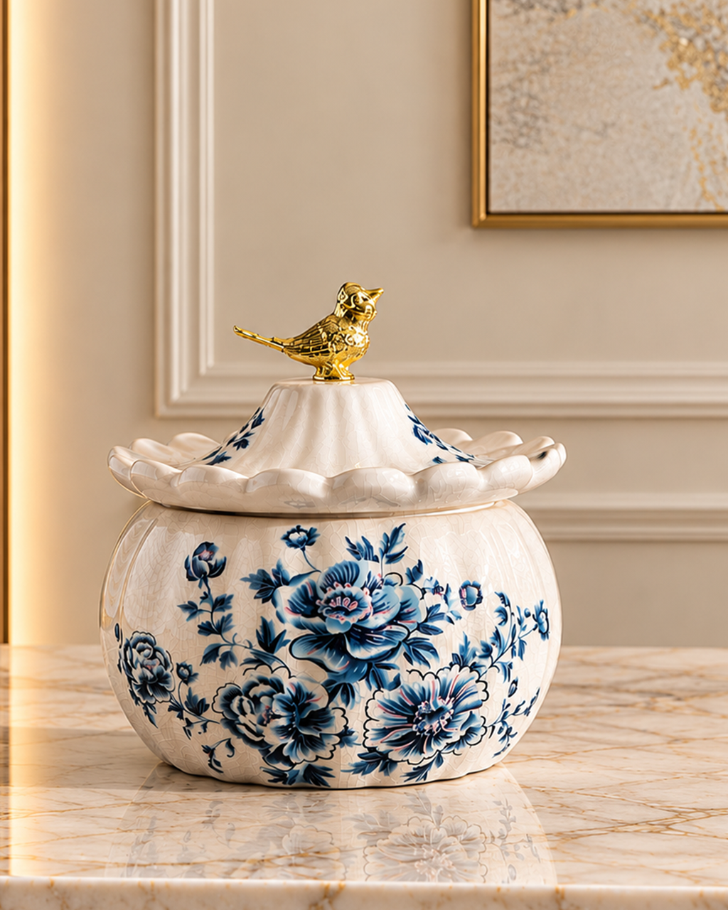 Victorian Treasure Decorative Jar & Showpiece & Home Decoration Item (Blue Pottery)